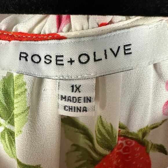 Rose Olive Top Womens 1X White Strawberry Cherry Ruffle Summer Preppy Whimsy - Picture 8 of 14